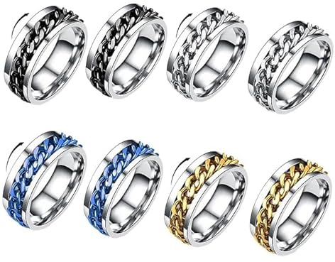 FIBOUND 8 Stück Fidget Spinner Ring, Edelstahl Spinner Ringe für Zappeln, Vintage Fidget Ring, Edelstahl Ring Herren mit Flaschenöffner für Offenes Bier, Hochzeitsversprechen (18mm,Größe 57)