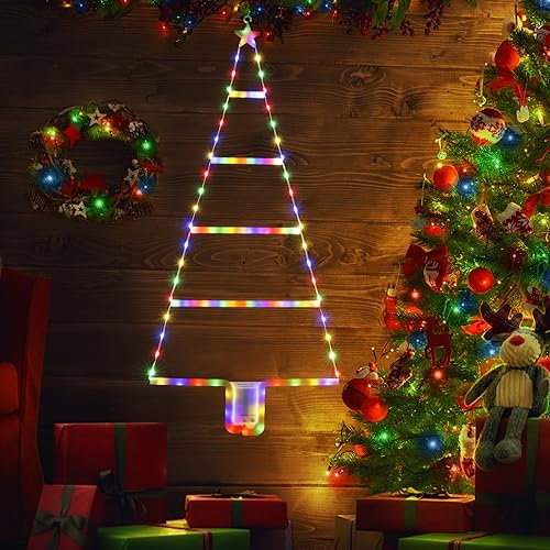 Moxled Weihnachtsbeleuchtung Außen Batterie Bunt, 81cm LED Leiter Lichterkette Batterie mit Timer, 8 Modi, Wasserdicht Leiter Lichterkette Weihnachtsbaum für Innen Außen Party Weihnachtsdeko Fenster