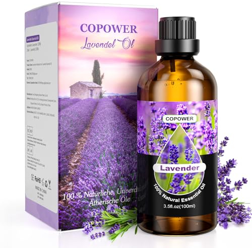 COPOWER Lavendelöl 100ml, 100% Reine Natürliche Ätherische Öle für Diffuser, Unverdünnte Therapeutischer Qualität Lavendel Duftöl, Aromatherapieöl Schlaf Fördern für Luftbefeuchter, Massage, Kerzen