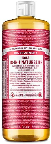 Dr. Bronners | 18-IN-1 Naturseife Rose | Organic Flüssigseife | Mit natürlichem Rosenaroma | Duschgel, Handseife, Shampoo und vieles mehr | Mit Bio Kokos-, Oliven- und Jojobaöl | 945 ml