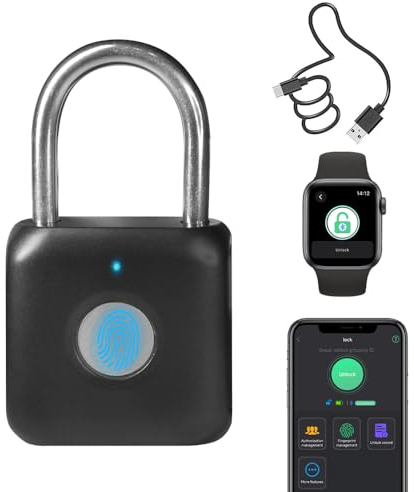 Fingerabdruck Vorhängeschloss Bluetooth Vorhängeschloss eLinkSmart Vorhängeschloss mit Fingerabdruck 1000-Nutzer der App für Fitnessstudio Schulschließfach Rucksack Gepäck Handys oder iOS Watch