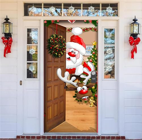 REGAPOG Weihnachten Tür Abdeckung Dekoration Weihnachtsmann Grinch Elfen Hängen Banner Weihnachten Tür Hängen Banner Hintergrund für Weihnachten Wand Deko (91cm x 203cm, A)