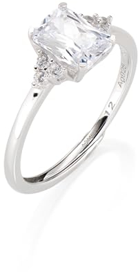 AMEN Schmuck, Ring Princess, Damenring 925er Silber, rhodiniert mit weißen Zirkonia, verstellbarer Ring für Größen von 54 bis 16, Geschenk für Damen, Sterling Silber, Zirkonia