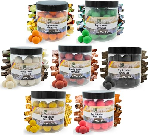 Zite Fishing Pop Up Boilie Set - 16 mm Amino Karpfen-Köder für alle Pop Up Montagen - 7x60g in Dose - Optimale Auftriebseigenschaften & Hochfängige Aromen
