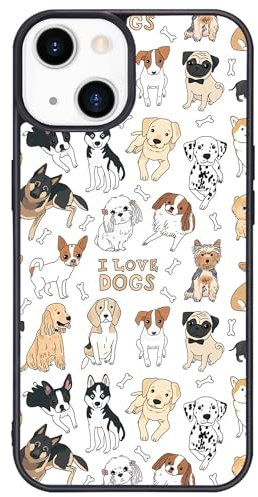 Wihytec Lovely Doggies Print Phone Case for iPhone 15 PRO Cartoon Dogs Puppies Case Cover TPU Bumper Hard Back Shockproof Preppy Phone Case Girly Women Phone Cover with Animal Design