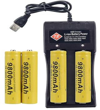 Rechargeable Batteries, High Capacity 3.7V Batteries Low Self Discharge (Charger+4Battery)