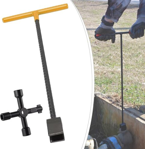Afuven Wasserzähler-Schlüssel, Wasserabschaltwerkzeug, inklusive 43,2 cm (17 Zoll) großem Wasserzähler-Schraubenschlüssel und 4-Wege-Multifunktionsschlüssel, Werkzeug für Hauptwasserzähler
