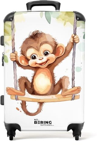 NoBoringSuitcases.com Kinderkoffer, Kinder Koffer, Koffer Groß, Koffer Kinder, TSA Schloss, Kinder Koffer mit Rollen, Koffer Leicht Groß, Koffer Mittelgroß (AFFE - Braun, 67 cm - 72 L)