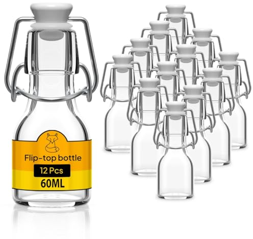 Flaschen-Fuchs 12x Bouteille en Verre avec Bouchon Mécanique 60ml - Bouteilles vides à remplir huile d'olive, bière, jus, liqueur