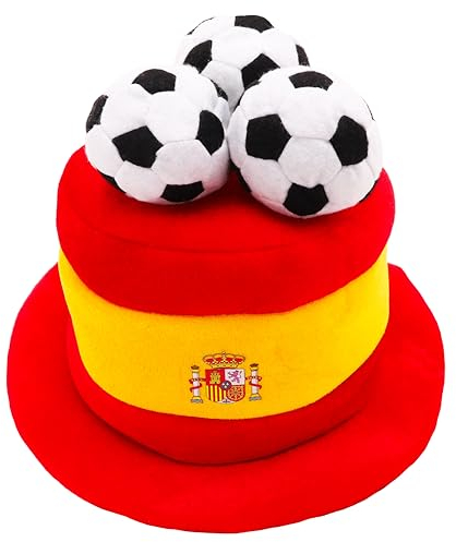 Toyland® Espagne Chapeau Haut de Forme Fantaisie pour Fan de Football avec Footballs 3D – Parfait pour les Fêtes D'Euro/Coupe du Monde/Football et les Célébrations Espagnoles – 8 Pays Disponibles