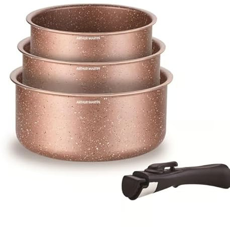 Arthur Martin - Set de 3 casseroles 16-18-20 cm + 1 poignée - Aluminium - revêtement anti adhérent - poignée amovible - Tous feux dont induction