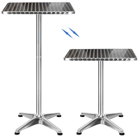 Willonin Bistrotisch, klappbar, 2-in-1, Stehtisch, Bistrotisch, Platte aus Aluminium, Edelstahl, höhenverstellbar, 70 cm/110 cm, in & Outdoor, Empfangstisch, 4 Füße, Ø 60 cm (quadratisch)