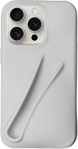 HABETI Lipgloss-Handyhülle für iPhone 13, 14, 15 Pro Max, Flüssigsilikon, mit Lippenstift-Clip und Umhängeband, Grau