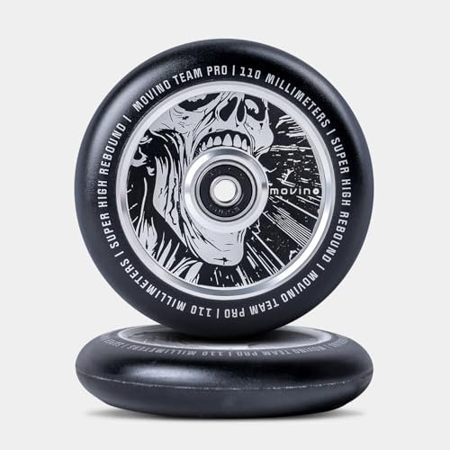 Movino Stunt Scooter Räder Rollen Ersatzräder Ersatzrollen 2 Stück 110 mm Aluminium Polyurethan Super High Rebound 100 kg Belastbar Full Core Skeleton Schwarz