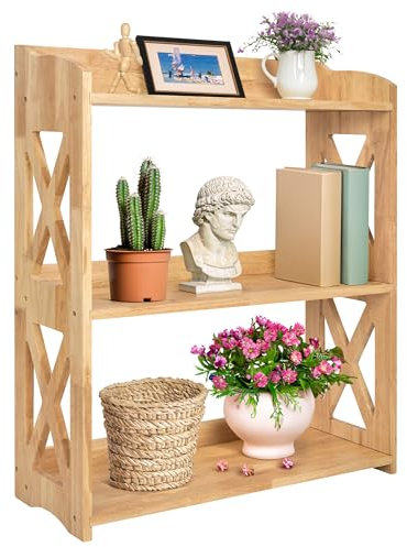 YCICI Cici Bookcase by Natural Wood, 3 Tier Bookshelf, Small Book Shelves Freestanding Display Storage Shelves. Open Bookshelf for Bedroom, Living Room and Office (Natural, 3 Tier)