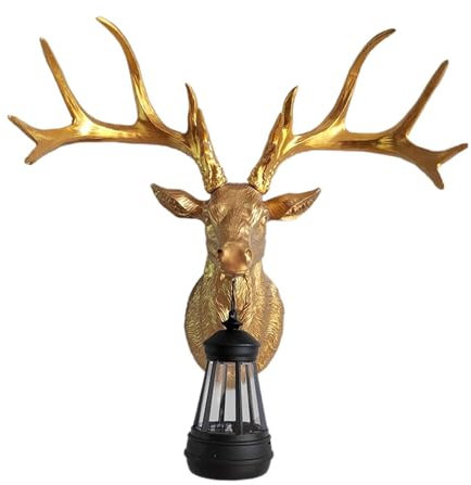 Fenteer Hirsch-Wandlampe, Tier-Wandkunst, Kunstharz, dekorativ, Wanddekoration, Hirsch-Skulptur für Garten, Bar, Hintergrunddekoration im Freien, Gold