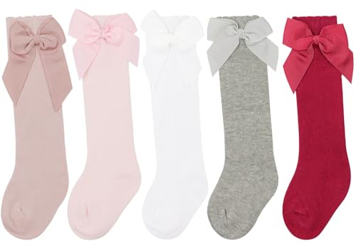 DRESHOW Calcetines hasta la Rodilla para Niña Calcetines de Vestir para Niño Pequeño Calcetín con Lazo para Bebé Calcetín Infantiles de Algodón