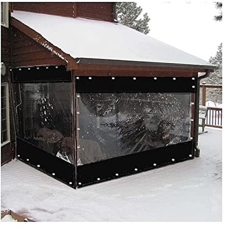 Tenda impermeabile per esterni, per garage, balcone, pergola, in PVC trasparente, pannelli da 0,5 mm con occhielli, 3,8 x 2,2 m, colore: nero