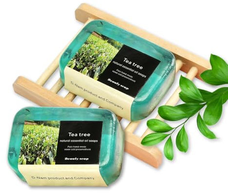2PCS Tea Tree Soap Natural Soap Soft Treatment Essential Oils Body Soaps Face Makeup Remover Folliculitis Acne-Prone Skin Facial Cleanser and Body Oder Moisturizer for Women Men