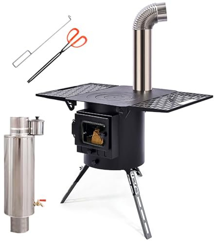 FAcoLL Estufa de Leña para Acampar, Estufa de Leña Plegable para Carpa con Chimenea de Acero Inoxidable, Estufa de Leña Portátil para Acampar, Picnic, Barbacoa en el Patio, Calefacción y Cocina A
