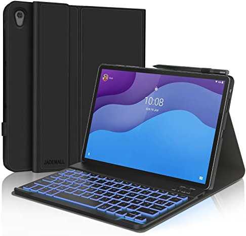 JADEMALL Coque Clavier pour Lenovo Tab M10 HD (2nd Génération) 10.1, AZERTY Clavier Rétroéclairé Magnétique Bluetooth sans Fil avec Porte-Crayon pour Lenovo Tab M10 10,1 TB-X306F/X306X, Noir