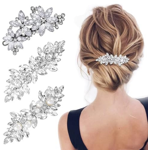 TRKETK 3 Pezzi Fermagli per Capelli Strass, Spille Decorative per Damigella d'Onore Fiore Copricapo Matrimonio Fermagli per Capelli Eleganti da Donna Accessori per Capelli Matrimonio