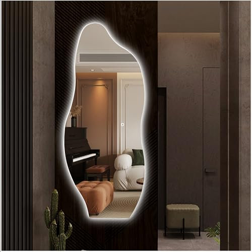 Specchio da bagno a LED irregolare con luce, specchio a LED temperato, specchio da bagno illuminato, antiappannamento, regolabile in 3 colori