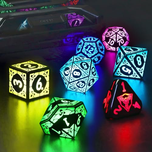 ZHOORQI LED Würfel Set DND Wiederaufladbar, DND Würfel Wireless Charging, RGB Light up Würfel für Dungeons und Drachen Rollenspiel Würfel Geschenke(RGB-Shackles)