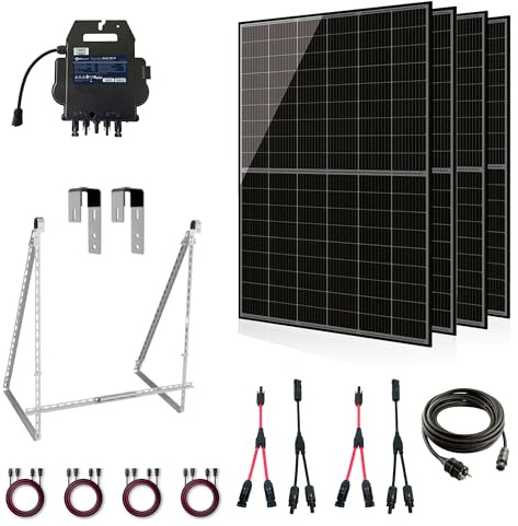 Balkonkraftwerk 1720W Komplettset mit 4 x 430W Bifazial Module Glas-Glas der Marke Sunova Solar, Steckdose, APsystems Wechselrichter, 5 Meter Schutzkontakt-, 4x 2 Meter DC Kabel, PVH 120 Halterung