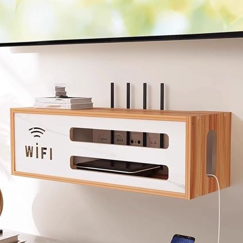 MTSYXYM Caja De Almacenamiento WiFi Montada En La Pared,Pared Colgante WiFi Router Caja,Caja de Almacenamiento de enrutador,para Decodificador De Cable De Datos.(Natural)