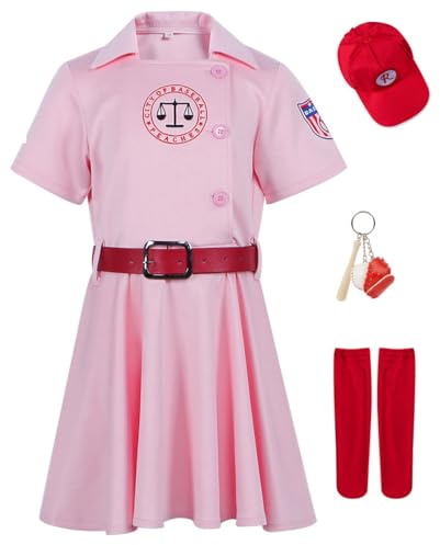 Cnulaueu League of Their Own Cosplay Kostüm Dottie Rosa Kleid Kleine Baseball Trikots Uniform Anzug Halloween Outfit (Rosa, L)