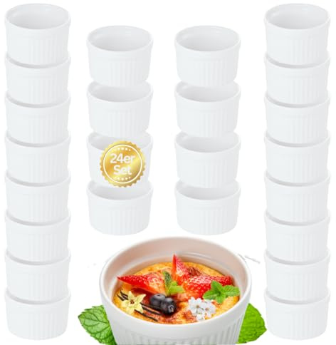 getgastro 24-er Set Souffle Förmchen Porzellan backofenfest 9 cm Ø - kleine Schälchen für Creme Brulee, Dessert, Muffin, Quiche, Ragout Fin – Ofenfestes Geschirr