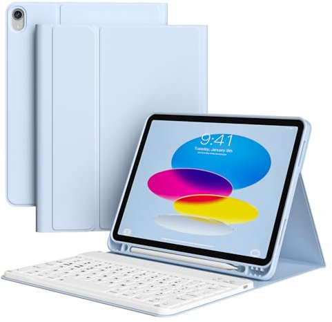 KVTVOU Custodia per tastiera per iPad 11a generazione A16 2025 / iPad 10a generazione 2022 da 10,9 pollici, tastiera Bluetooth magnetica rimovibile, quattro angoli anti-caduta, supporto per matite