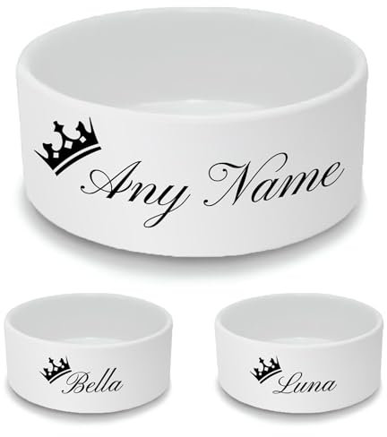 Personalised Ceramic Dog Bowl - Large White Pet Food Dish with Royal Crown Design - Custom Name Dog Bowl 18cm Wide x 7cm Deep - Ideal for Medium to Large Dogs