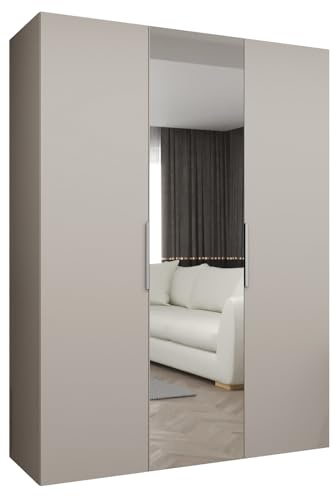 MEBLE KRYSPOL - Kleiderschrank mit Spiegel - Drehtürenschrank - Schrank 150x202x52cm - Garderobenschrank Schlafzimmer, Flur, Jugendzimmer - Farbe Kaschmir, Griff Kaschmir - Marbella 2 150