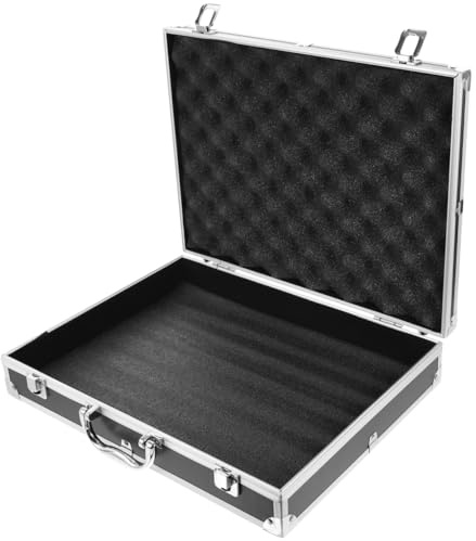 PartyKindom Lockable Portable Aluminium Alloy Toolbox Flight Case 14.57X11.22X2.95In Metal Tool Case with Handle for Home Workshop Travel Storage
