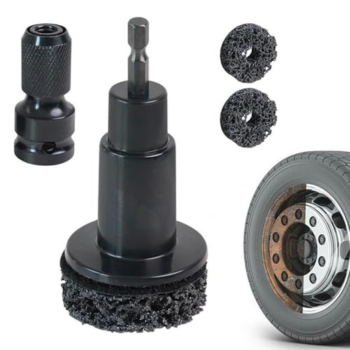 BNOYONERAS Wheel Hub Cleaning Kit, Brake Hub Cleaning Tool, Fits 1/2 Impact Wrench Includes 2 Pads and 1 Adapter Ideal for Car Truck Maintenance (Black)
