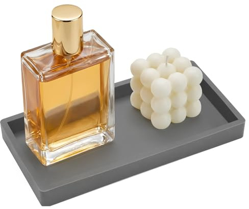 Silicone Bathroom Vanity Tray, Kitchen Counter Trays, 20x10cm Dressing Table Decorative Tray, Rectangular non-slip Toilet Tank Tray, Easy to Clean and Shatterproof, for Perfume, Cosmetics(Grey)
