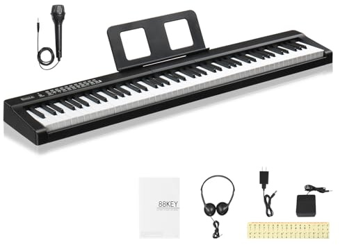 Bonnlo GPP-101 Piano numérique à 88 touches semi-lestées de taille standard, MIDI Bluetooth, casque, pour les amateurs de piano, noire (Piano Seul)