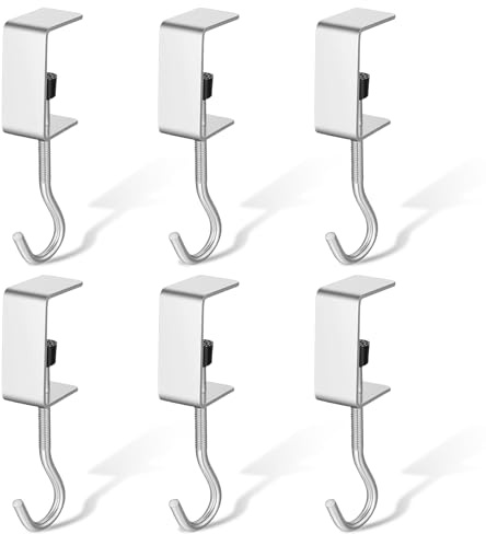 Quilax 6Pcs Adjustable Table Hooks for Hanging Bags, Adjustable Desk Hook, Portable Bags Hooks for Table Desk Under Counter
