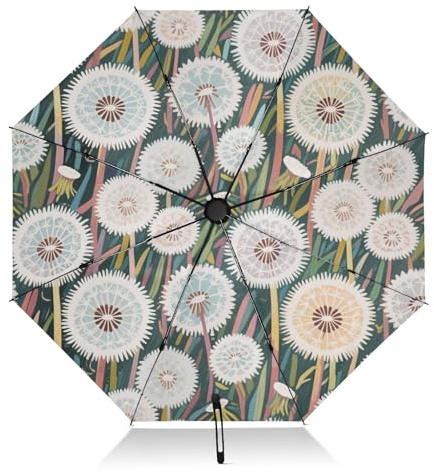 EtherSpher Cartoon Pusteblume faltbarer kompakter Regenschirm für Sonne oder Regen, große 8 Rippen, umgekehrter UV-Regenschirm, Automatik