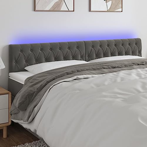 Mimdixy Kopfteil Wandpaneele Gepolstert,LED Kopfteil Dunkelgrau 180x7x78/88 cm Samt