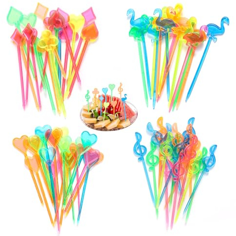 HMCEY 200 Piezas Palillos para Aperitivos de Plástico,Palillos para Brochetas,Palillo Decorativos,Brochetas de Frutas Reutilizables,Palitos de Coctel Multicolor,Palitos Fiesta para Tortas,Snacks