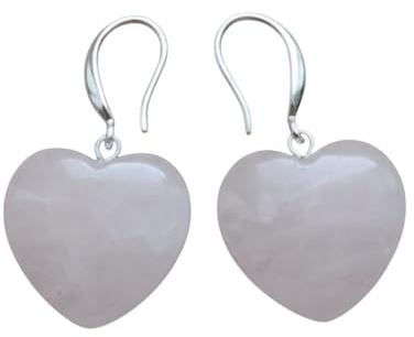 ORECCHINI DONNA ARGENTO RODIATO 925 CUORE QUARZO ROSA PIETRA DURA NATURALE