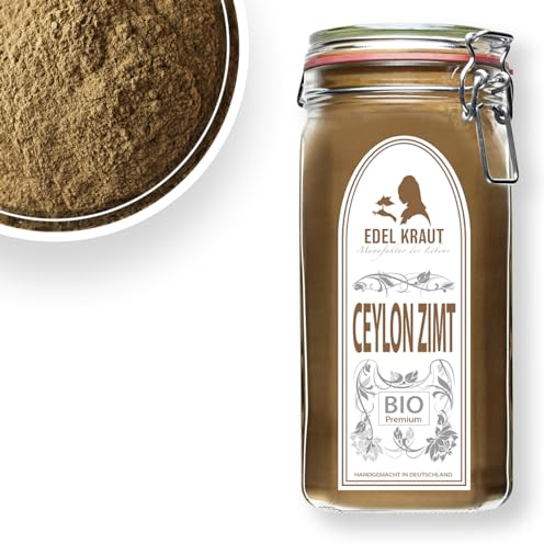 Ceylon Zimt BIO gemahlen - 450g im Premium Glas | EDEL KRAUT | 100% reiner BIO Ceylon Zimt - BIO Zimt Ceylon frei von jeglichen Zusatzstoffen - wenig Cumarin - kontrolliert biologischer Anbau