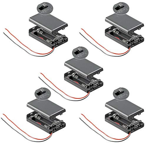 PerfectHD Batteriehalter - AAA Batteriefach - 3X AAA Mignon - mit EIN- und Ausschalter - 5 Stück in einem Set - schwarz