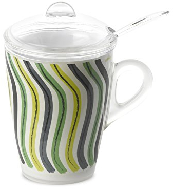 Omada Design tisaniera o tazza con filtro, coperchio e cucchiaio inclusi, 30 cl, infrangibile e lavabile in lavastoviglie, decorazione indelebile, Linea Plexart