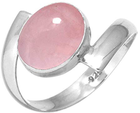 Jeweloporium Silberring mit rosa Rosenquarz, Größe 54 (17,2), 925er Sterlingsilberring für Damen, ovaler Edelstein, handgefertigter Schmuck