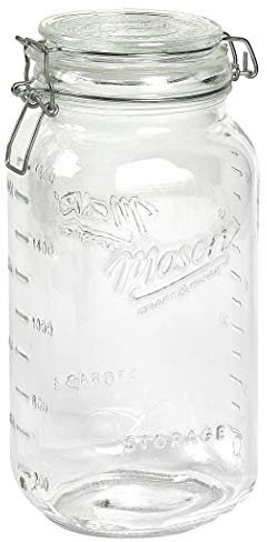 Mason Craft & More Airtight Kitchen Food Storage Clear Glass Clamp Jars, 101 Ounce (3 Liter) Extra Large Clamp Jar