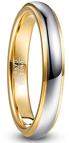 NUNCAD Herren/Damen Ringe Breit 4mm Wolfram Ring Vergoldet Unisex für Hochzeit Verlobung Alltag und Hobby Größe 53.0 (16.9)